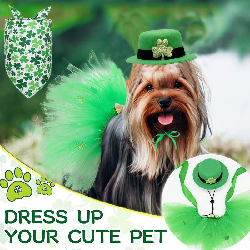 St Patrick's Day Dog Costume, Puppy Clover Bow tie Headband Green Dress Skirt Outfit, Pet Shamrock Irish Bandana Triangle Bibs Scarf Skirt for Small Medium Dogs Cats Dress Up (Clover Headband) clover headband - PawsPlanet Australia