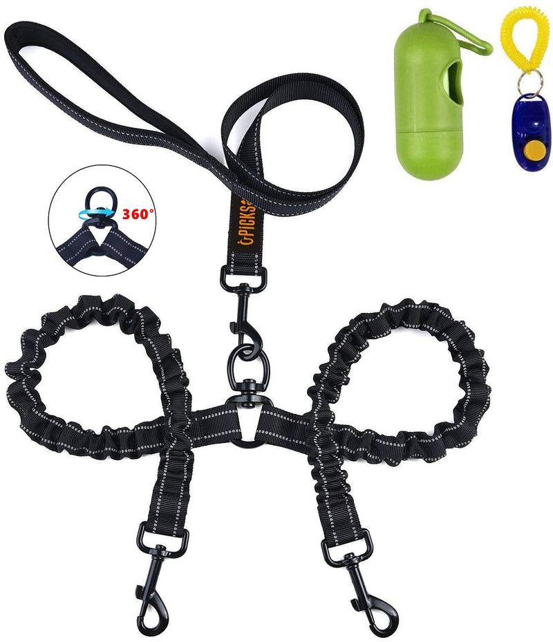 Double Dog Leash Reflective Shock Absorbing Effect 360° Rotation Bungee Design Anti-Tangle for Two Dogs Walking/Exercising - PawsPlanet Australia