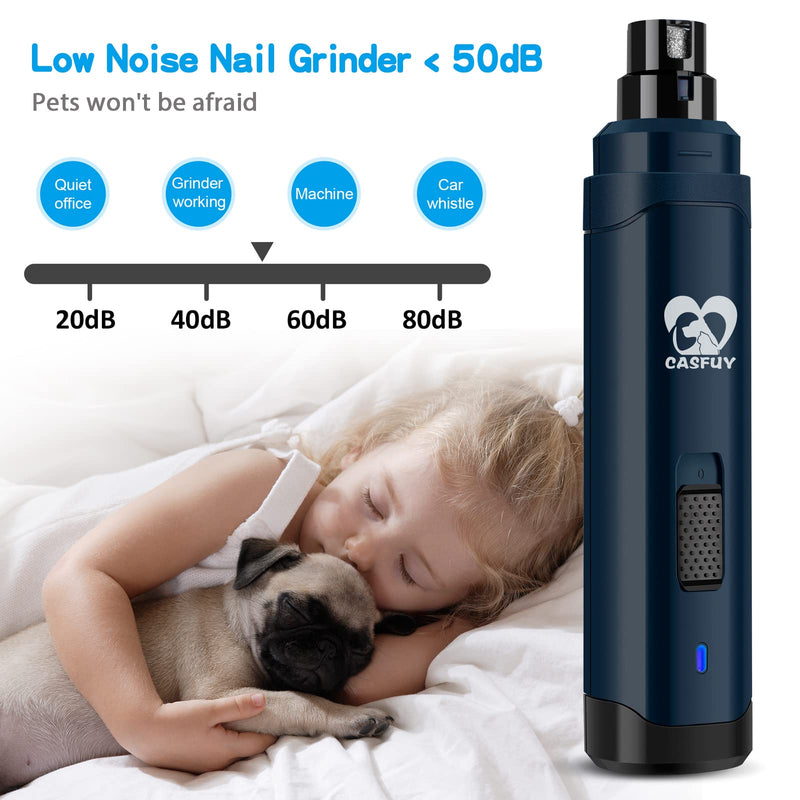 Casfuy Dog Nail Grinder Upgraded - Professional 2-Speed Electric Rechargeable Pet Nail Trimmer Painless Paws Grooming & Smoothing for Small Medium Large Dogs & Cats Dark Blue - PawsPlanet Australia