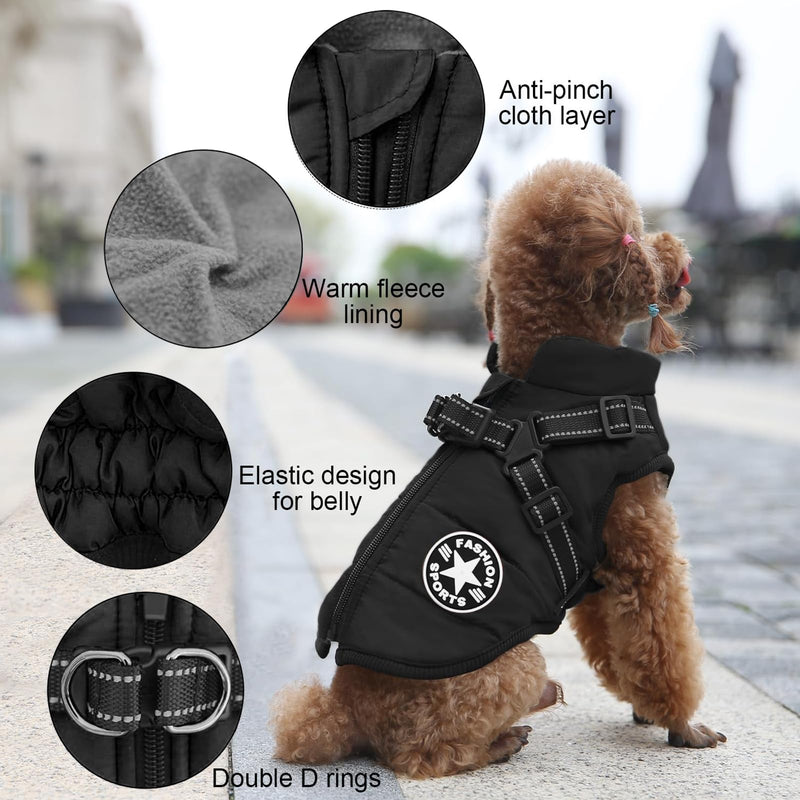 YHQPHZM Dog Coat,Warm Dog Winter Jacket Pet Jacket,Black Waterproof Windproof Pet Coat Jacket with Built in Harness,Dog Fleece Vest with Zipper Cold Weather Coat for Small Medium Dogs(XL,Black) XL Black - PawsPlanet Australia