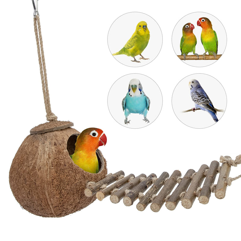 Niteangel 100% Natural Coconut Hideaway with Ladder, Bird and Small Animal Toy House with Ladder Natural Surface - PawsPlanet Australia