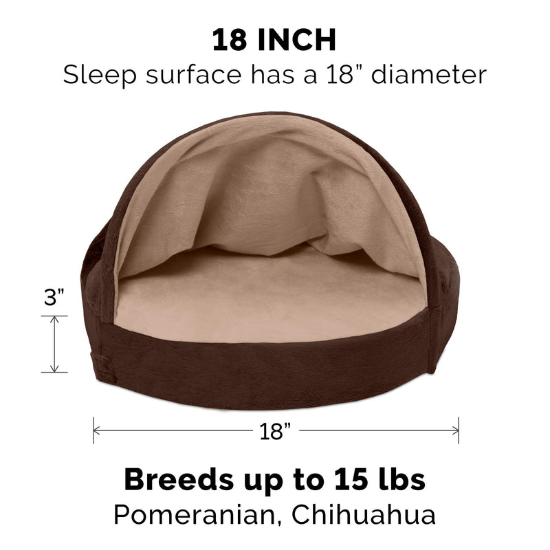 [Australia] - Furhaven Pet - Plush Ergonomic Contour Orthopedic Foam Mattress Dog Bed and Round Snuggery Hooded Dog Blanket Bed for Dogs and Cats - Multiple Styles, Sizes, and Colors Microvelvet Espresso 18" Base Snuggery (Cooling Gel Foam) 