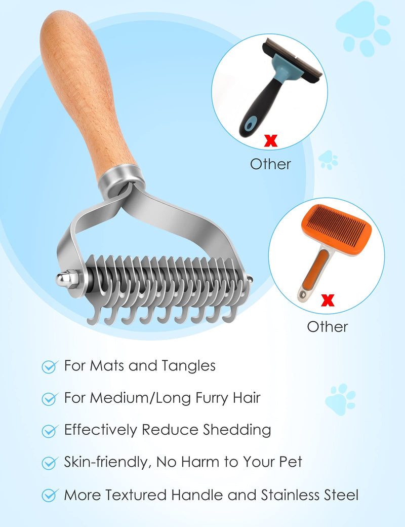 MalsiPree Pet Grooming Brush, Double-sided Undercoat Rake for Dogs & Cats, Safe Dematting & Deshedding Tool for Matted Hair/Tangles Removing, Reduces Shedding for Long Hair/Small/Medium/Large Breeds - PawsPlanet Australia