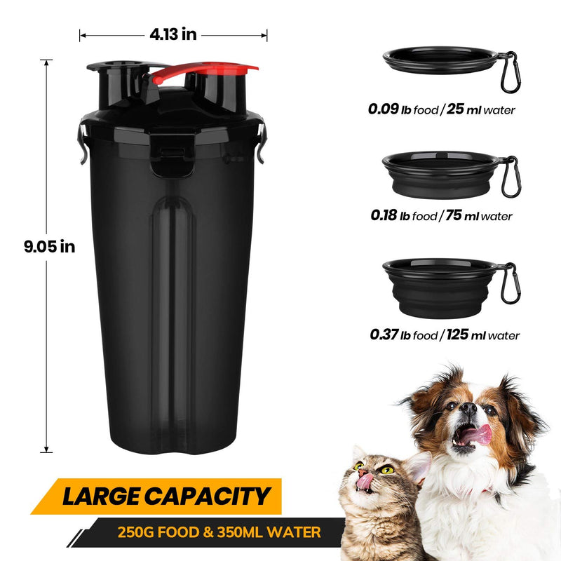 HETH Dog Travel Water Bottle, 2 in 1 Portable Dog Water Dispenser and Food Container with 2 Collapsible Bowls for Your Pets Walking and Traveling Black - PawsPlanet Australia