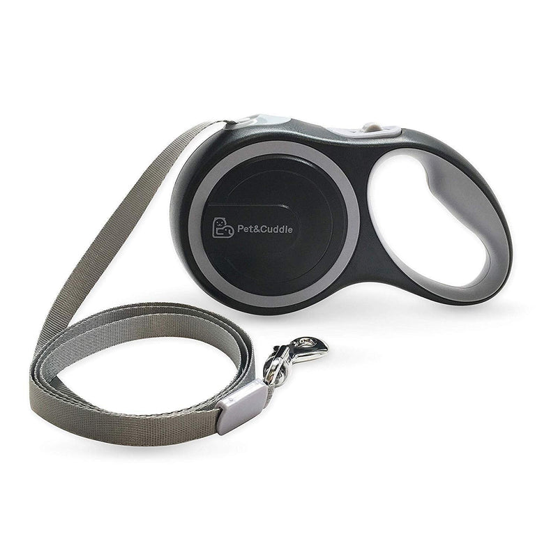 PET&CUDDLE Retractable Dog Leash, 16 ft Dog Leash for Small to Large Dogs Up to 110 lbs, Easy Single Lock/Release Button and Ergonomic Handle, Heavy Duty Tangle-Free Nylon Ribbon Leash Small/Medium Black+Grey - PawsPlanet Australia