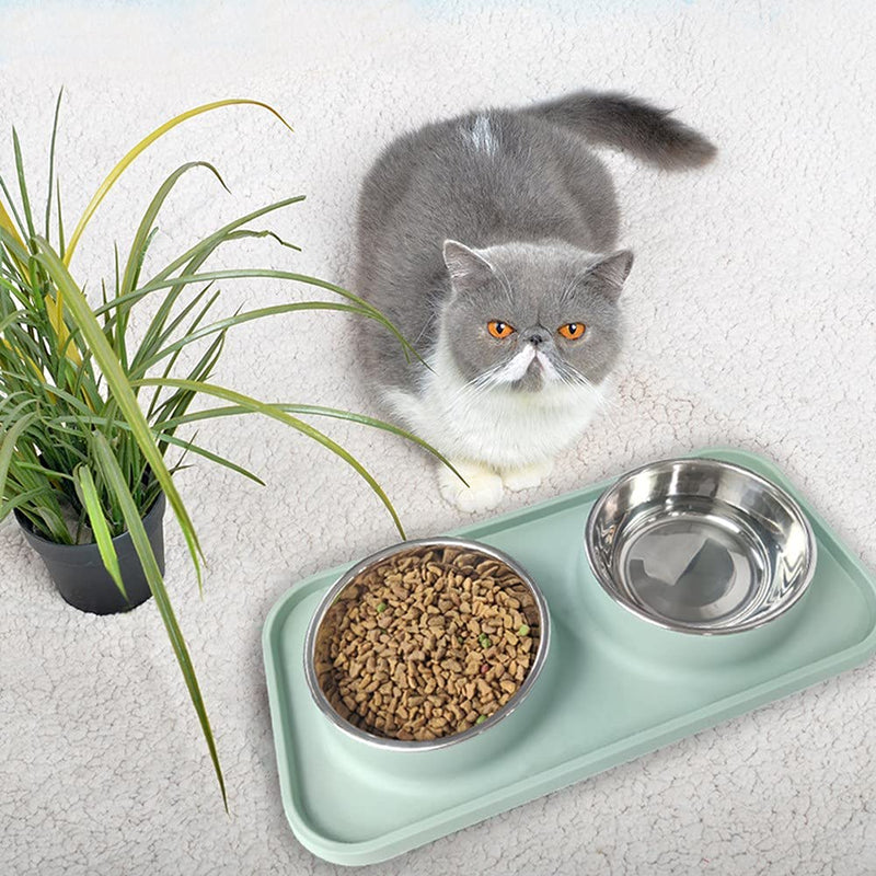 Cat Bowls for Food and Water with Stand,Cat Food Bowls with No Spill Non-Skid Silicone Mat,Removable Stainless Steel Bowls for Cats/Dog Bowls Small Size Dog Food Water Bowl for Pet Puppy Small Animals - PawsPlanet Australia