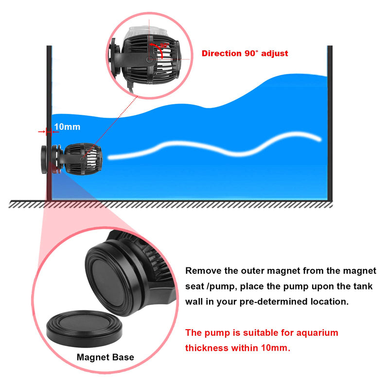 GBGS 10W 1000GPH Wavemaker with Controller and Magnet Mount, Wave Circulation Pump for Reef Tank Aquarium Circulation Pond S (10W/1000GPH) - PawsPlanet Australia