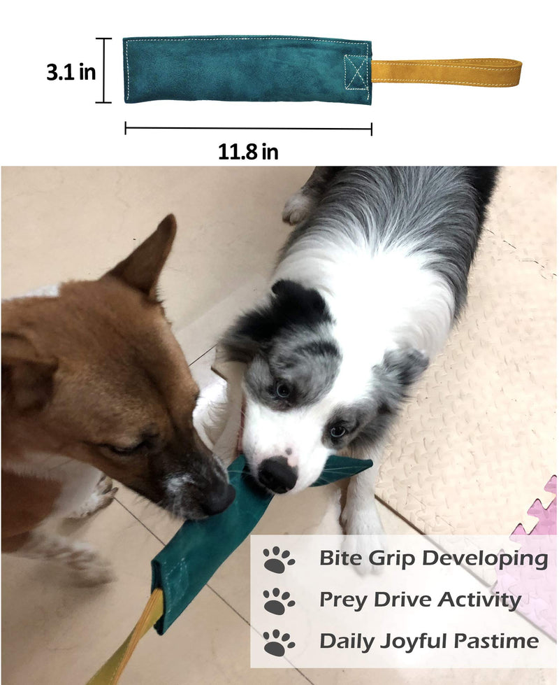 [Australia] - Dewonch No Stuffs Squeaky Leather Dog Bite Tug Toy for Puppy to Play,Indestructible Tugger to Tug of War,Biting Grip,Retrieve Training for K9,Durable Pull Toys for Aggressive Chewers 3.1x11.8 inches 