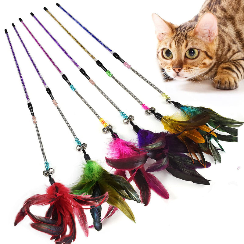 Cat Toy Cat Dangler Toy Training Telescopic Interactive Retractable Natural Feather Wand Cat Toy with (6 Packs) - PawsPlanet Australia