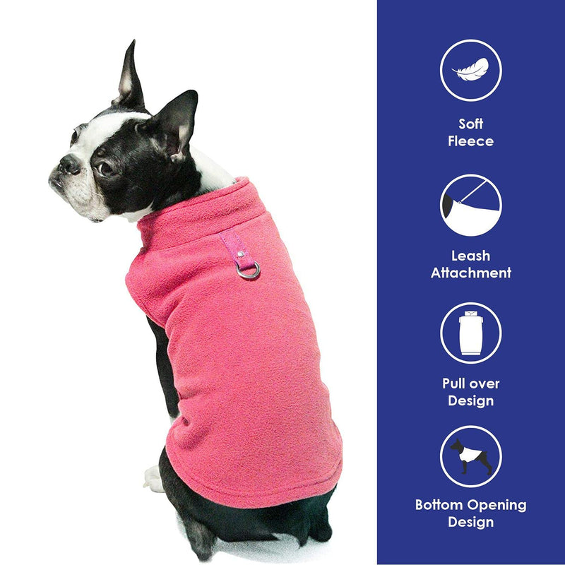 Gooby Fleece Vest Dog Sweater - Pink, Small - Warm Pullover Fleece Dog Jacket with O-Ring Leash - Winter Small Dog Sweater Coat - Cold Weather Dog Clothes for Small Dogs Boy or Girl Small chest (33.5 cm) - PawsPlanet Australia