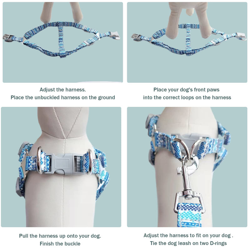 PETPUBGNZS No Pull Dog Harness and Leash Set Soft Adjustable Basic Puppy Dog Chest Vest Halter Harnesses for Small Medium Large Breeds Dogs Cats Outdoor Easy Walking Pet Harness blue Striped - PawsPlanet Australia