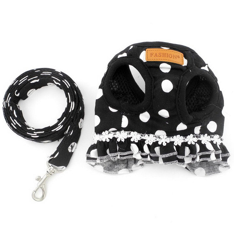 SELMAI Puppy Cat Small Girl Dog Dots Vest Harness Leash Set Mesh Padded No Pull Lead (Size Run Small,Please Check Size Details Carefully Before Purchase) S(Bust: 12.6";for 3-5Lbs) Black - PawsPlanet Australia