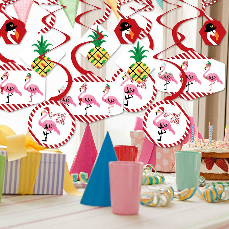 Big Dot of Happiness Flamingle Bells - Tropical Christmas Party Hanging Decor - Party Decoration Swirls - Set of 40 - PawsPlanet Australia