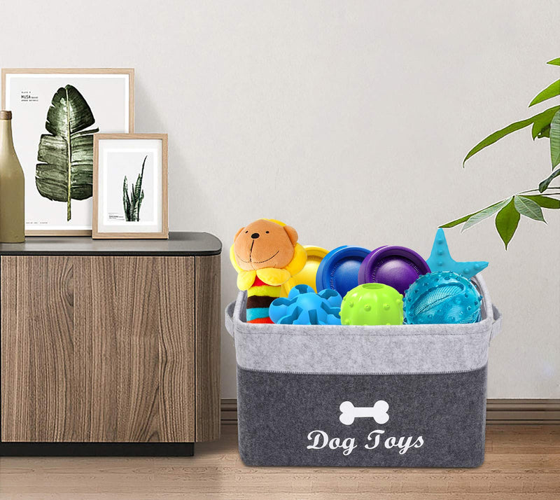 Brabtod Felt pet Toy Box accessory Storage Bin with Handles, Organizer Storage Basket for pet Toys, Blankets, leashes and Embroidered DOG TOYS”-Light gray/gray Light gray/gray - PawsPlanet Australia