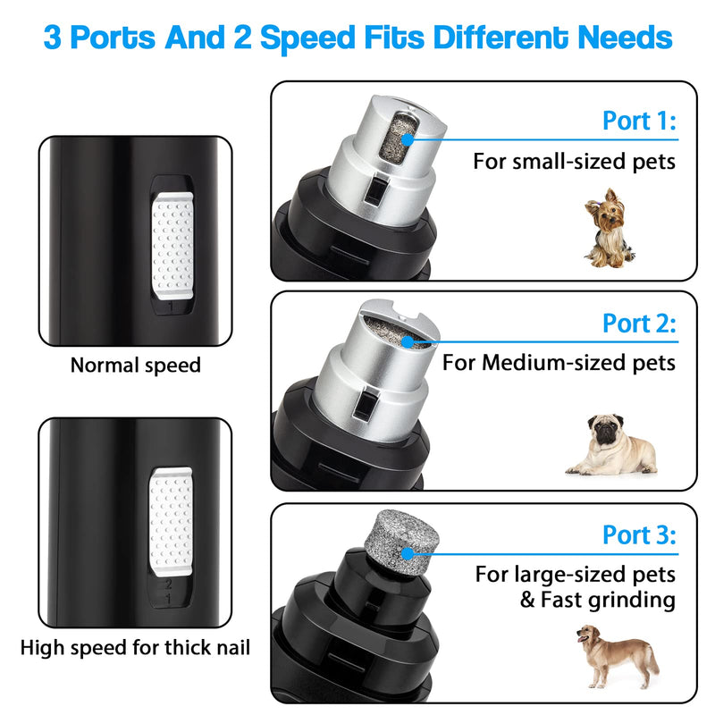 Casfuy Dog Nail Grinder Upgraded - Professional 2-Speed Electric Rechargeable Pet Nail Trimmer Painless Paws Grooming & Smoothing for Small Medium Large Dogs & Cats (Black) Black - PawsPlanet Australia