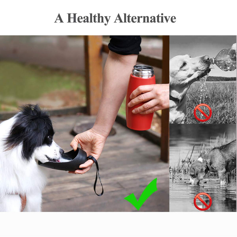 VIVAGLORY Dog Travel Water Bottle with Large Trough for Walking, Hiking, Stainless Steel, 750ML Capacity, Red - PawsPlanet Australia