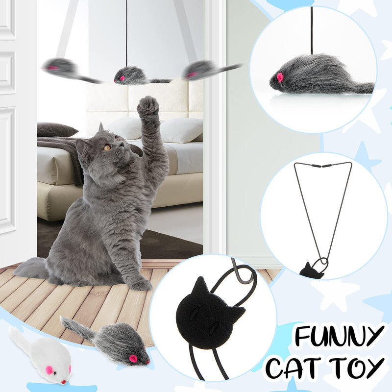 4 Pieces Hanging Door Cat Toy Interactive Bouncing Mouse Cat Toy Stress Relieve Hanging Cat Toys for Cat with Elastic Band Mouse Shape Cat Feather Toys for Indoor Outdoor Cat Play Chase - PawsPlanet Australia
