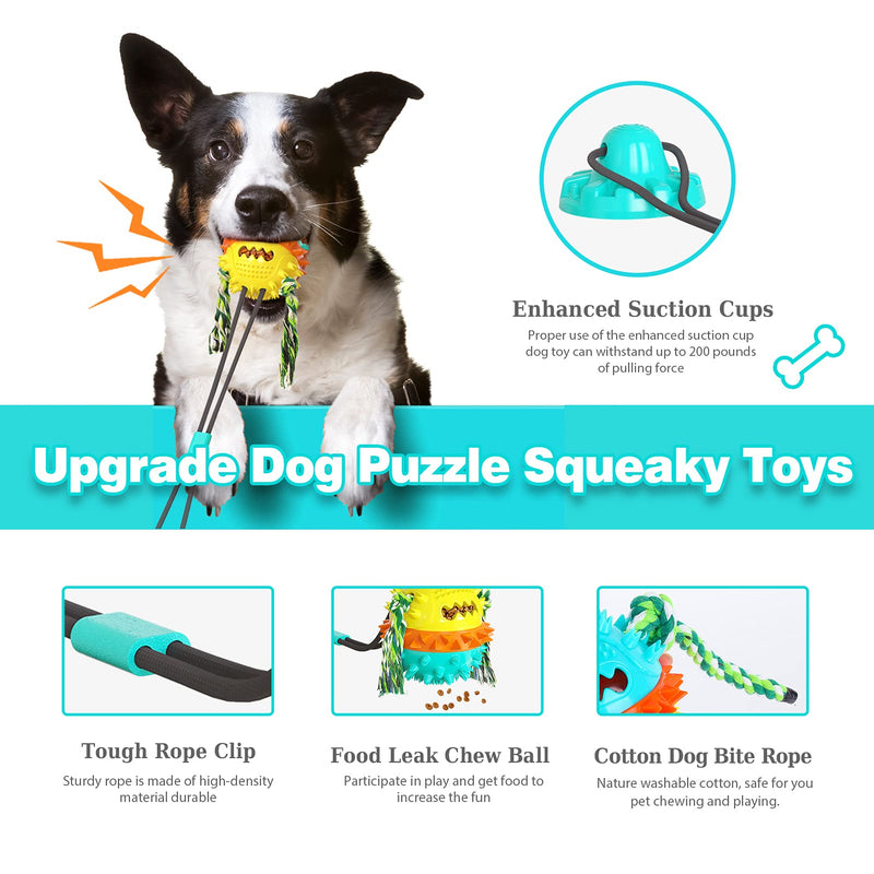 Dog Toys for Aggressive Chewers Suction Cup Tug of War Interactive Puzzle Dogs Toy Indestructible Chew Squeaky Rope Toys for Small Medium Large Dogs with Teeth Cleaning and Food Dispensing Features - PawsPlanet Australia