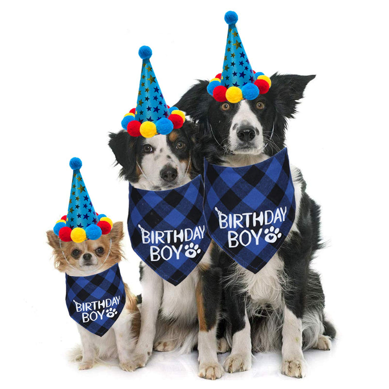 STMK Dog Birthday Bandana, Dog Birthday Boy Bandana Triangle Scarf with Cute Dog Birthday Hat for Dog Birthday Party Supplies Blue Small - PawsPlanet Australia