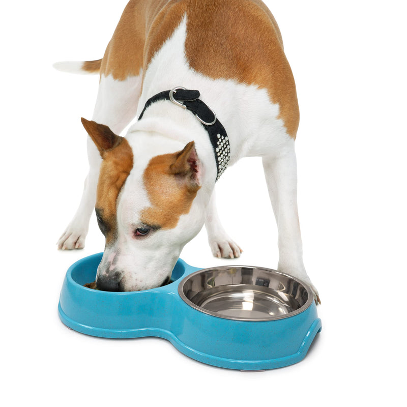 Fur & Bone Double Slow Feeder Dog Bowl for Cat Dog and Puppy - Interactive Feeder Slow Down Feed Pets Twin Feeding Bowl with Stainless Steel Detachable Dish and Non-Slip Bottom (Blue) Blue - PawsPlanet Australia