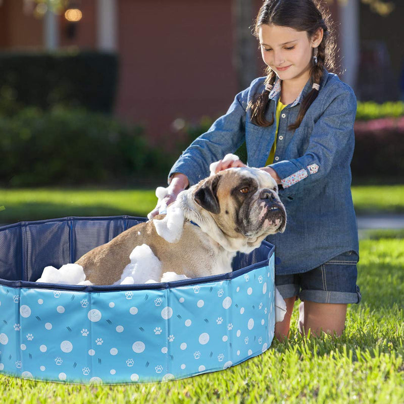 Delicacy Foldable Dog Pool, PVC Collapsible Dogs Pet Kiddie Bath Pool Swimming Pool,Bathing Tub for Dogs Cats and Kids 32"D x 8"H Blue - PawsPlanet Australia