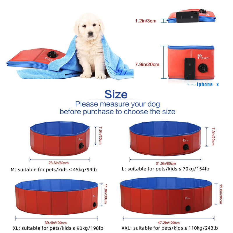 Pidsen Foldable Pet Swimming Pool Portable Dog Pool Kids Pets Dogs Cats Outdoor Bathing Tub Bathtub Water Pond Pool & Kiddie Pools (80 x 20cm) 31.5’’.D*7.87’’.H Red - PawsPlanet Australia