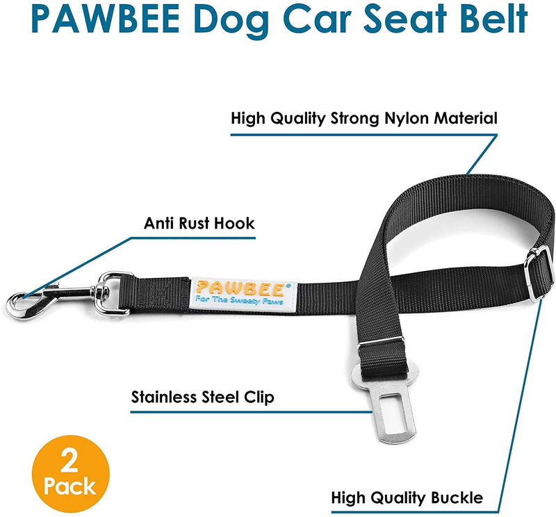 PAWBEE Car Dog Seat Belt - 2 Pack Safety Pet Seatbelt - Adjustable Car Seatbelt For Dogs - Dog Seat Belt For Vehicles - Safety Dog Car Seat Belt - Durable Nylon Dog Seatbelt With Stainless Hook & Clip - PawsPlanet Australia