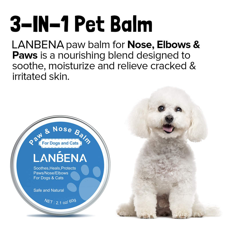 LANBENA Dog Paw Balm, Nose Paw Balm, Paw Balm, Paw Balm for Dog Cat, Paw Nose Balm - Paw Protection for Cracked and Chapped (2oz/60g) - PawsPlanet Australia