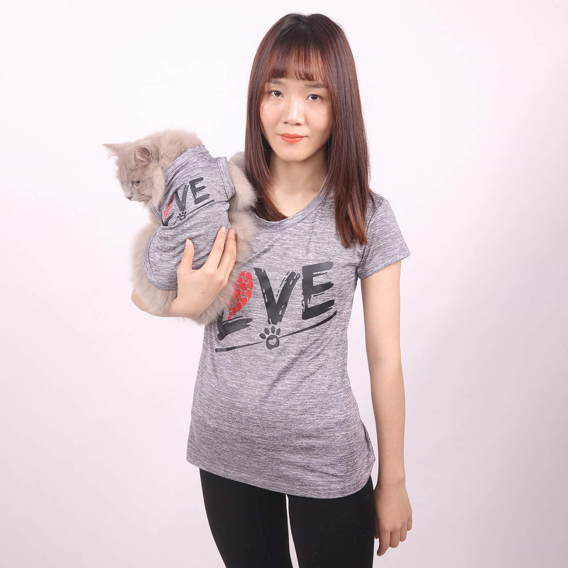 LKEX Dog Shirt/Owner T-Shirt，Soft Breathable Apparel Puppy Costumes Casual Cozy Vests Outfits，Love Pattern Matching Pets/Mommy Athletic Tops Clothes for Small Medium Large Dogs Cats（XS,Pet） X-Small Gray-Pet - PawsPlanet Australia