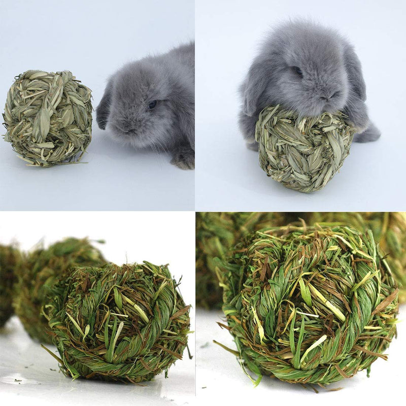 Hamiledyi Bunny Grass Ball 4 Pcs Rabbit Natural Timothy Grass Small Animal Activity Play Chew Toy for Hamster Guinea Pigs Gerbils - PawsPlanet Australia