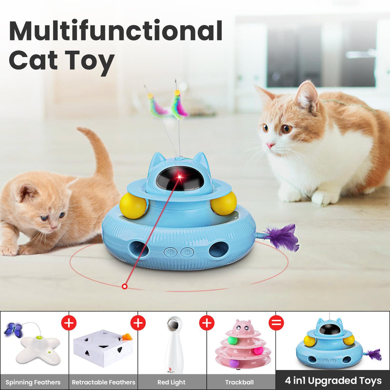 PETTOM Cat Toy Self-employment, 4-in-1 Cat Toy Electric Automatic, Interactive Toy for Cats USB Rechargeable Blue - PawsPlanet Australia