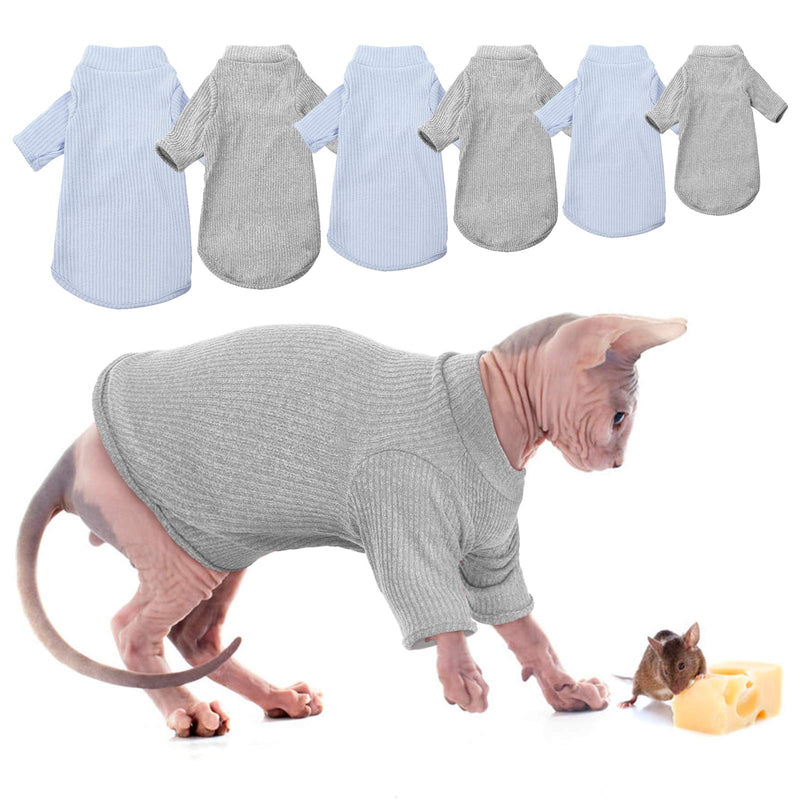 Hairless Cat Vest Turtleneck Breathable Adorable Cat Clothes Pullover Kitten T-Shirts with Sleeves Cat Pajama Jumpsuit for Sphynx, Cornish Rex, Devon Rex, Peterbalg XL(8.8-10lbs) Gray - PawsPlanet Australia