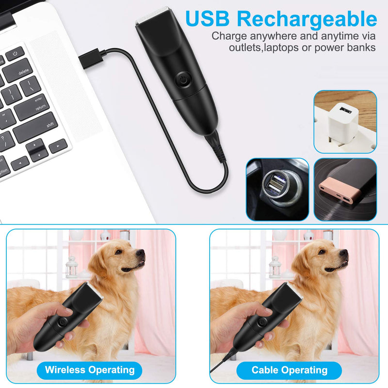 Dog Clippers Washable Dog Grooming Clippers Kit 2 in 1 Professional Pet Hair Trimmer Cordless Shaver Low Noise Rechargeable Strong Power Motor Quiet Hair Clippers Set for Dogs Cats Pets - PawsPlanet Australia