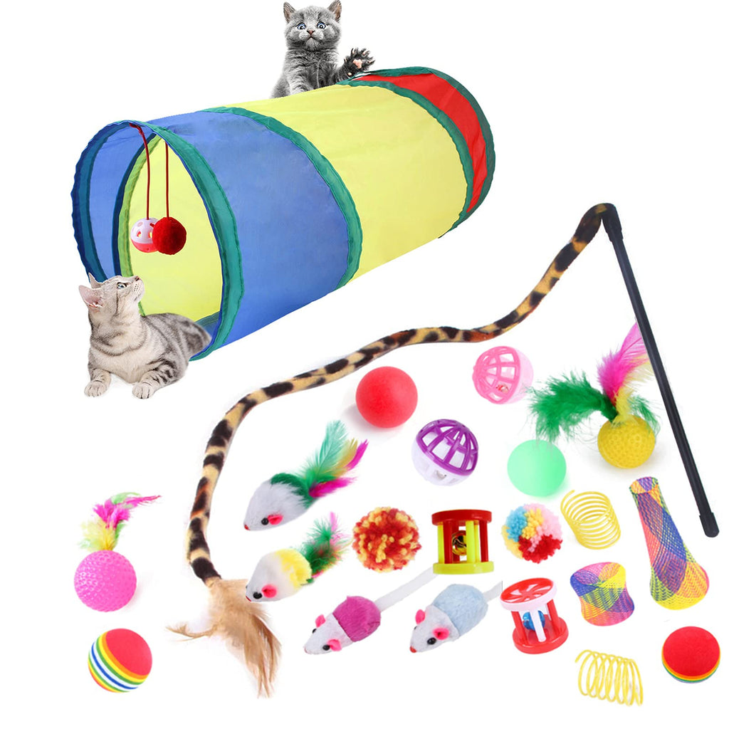 SUOXU cat toy set, 22 pieces interactive cat toy - with cat tunnel cat toy mice toy variety pack for indoor kitty (style 1) style 2 - PawsPlanet Australia