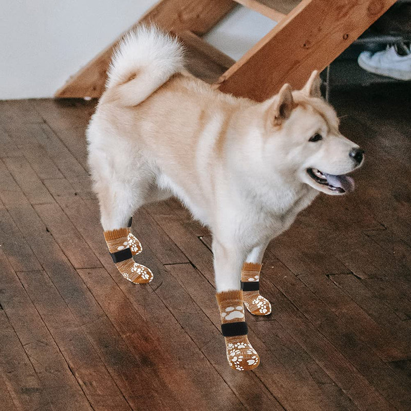 EXPAWLORER Double Side Anti-Slip Dog Socks 4 Pairs - Adjustable Pet Paw Protector with Straps Traction Control Non-Skid for Indoor on Hardwood Floor Wear, Paw Protection for Puppy Pets Dogs - PawsPlanet Australia