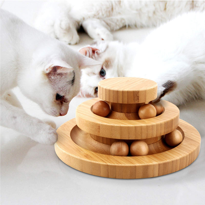 Gelrova Pet Interactive Fun Roller Exerciser 2 Level Tower of Tracks Cat Teaser Ball ToyTwo-ply rotatable Smart Track Ball rocking roll Gifts (Bamboo) Bamboo - PawsPlanet Australia