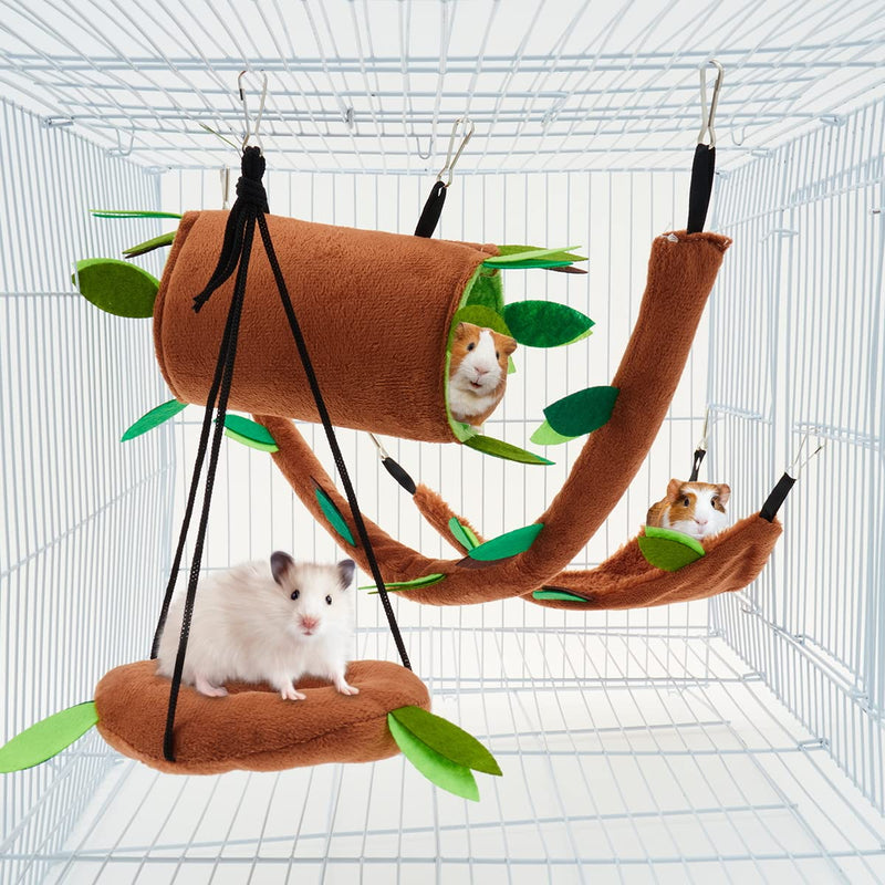 5PCS Hamster Hammock Small Animals Hanging Warm Bed House Rat Cage Nest Accessories Toy Hanging Tunnel and Swing for Sugar Glider Squirrel Playing Sleeping - PawsPlanet Australia