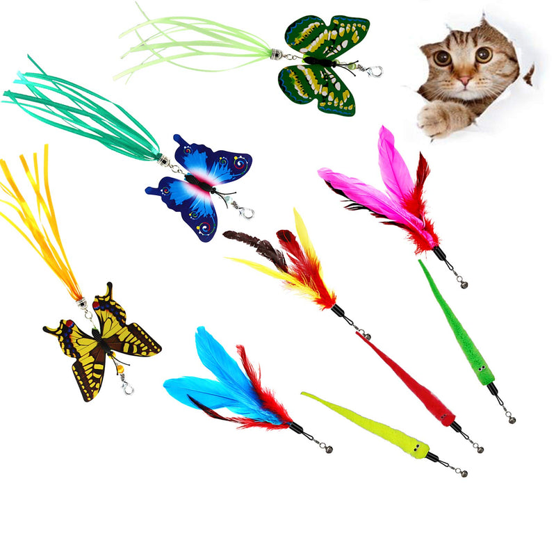 OODOSI 11 PCS Retractable Cat Feather Toy, Interactive Cat Toys Wand with 2 Poles & 9 Attachments Worm Feathers, Cat Feather Teaser Wand Toy for Kitten Cat - PawsPlanet Australia