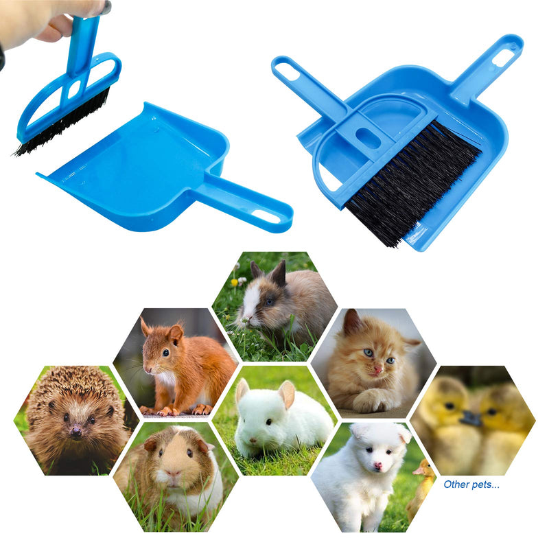 [Australia] - Small Animal Cage Cleaner, Pet Cleaning Tool Set Mini Broom Brush, Dustpan and Pet Mat for Guinea Pigs, Cats, Hedgehogs, Hamsters, Chinchillas, Rabbits, Cage Cleaning Tool Set for Animal Waste Blue 