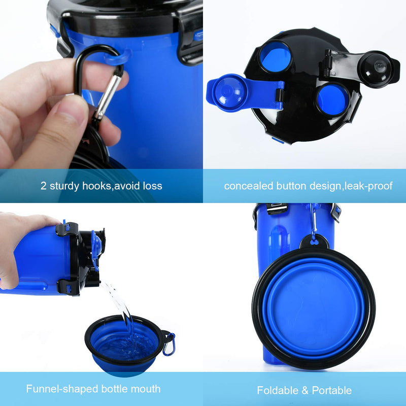 KATELUO Portable Travel Water Bottle and Food Container, Dog Travel Water Bottle with 2 Collapsible Bowls, Pet Water Bottle for Walking, Hiking, Travelling, Suitable for Dogs, Cats, Pets (Blue) Blue - PawsPlanet Australia