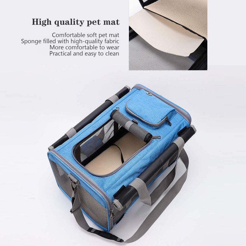 PECHTY Dog Cat Carrier Travel Soft Sided Bags, Airline Approved Pet Carriers for Small Medium Cats Dogs Puppies Bunny（ 18.5”*10.4”*11.4” ）(sky blue) sky blue - PawsPlanet Australia