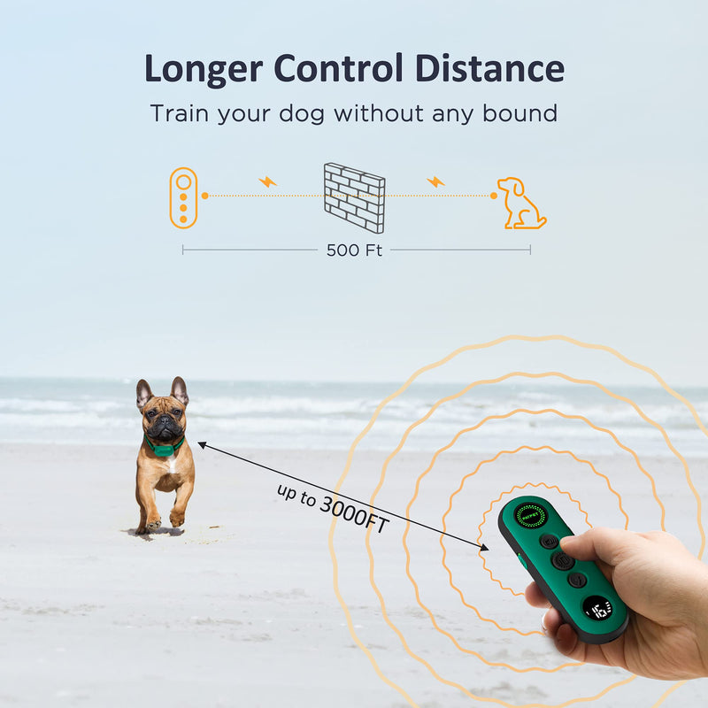 PATPET Shock Collar for Dogs - Waterproof Rechargeable Dog Electric Training Collar with Remote for Small Medium Large Dogs (8-120 lbs), 3 Safe Training Modes Up to 3000Ft Control Green - PawsPlanet Australia