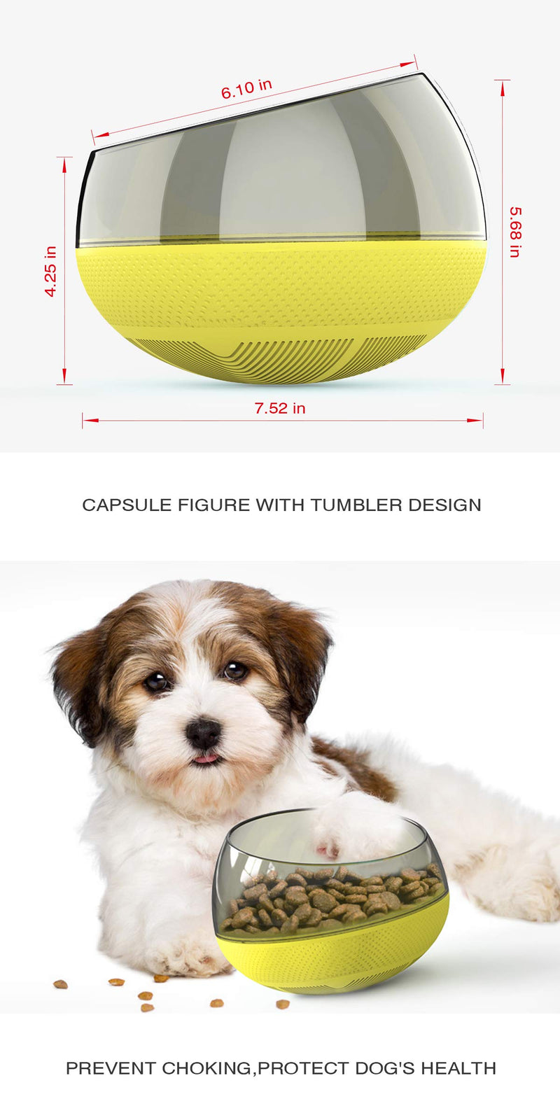 [Australia] - USWT Dog Slow Feeder Bowls, Tumber Food Bowl, Large Storage with Round Bottom for Most Pets yellow 