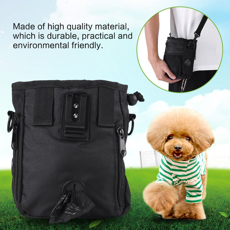 Pet Treat Bag Dog Obedience Training Waist Pouch Pet Reward Pouch Bait Bag Pet Food Snack Small Items Storage Bags with Shoulder/Waist Strap and Built-in Poop Bag Dispenser (Black) Black - PawsPlanet Australia