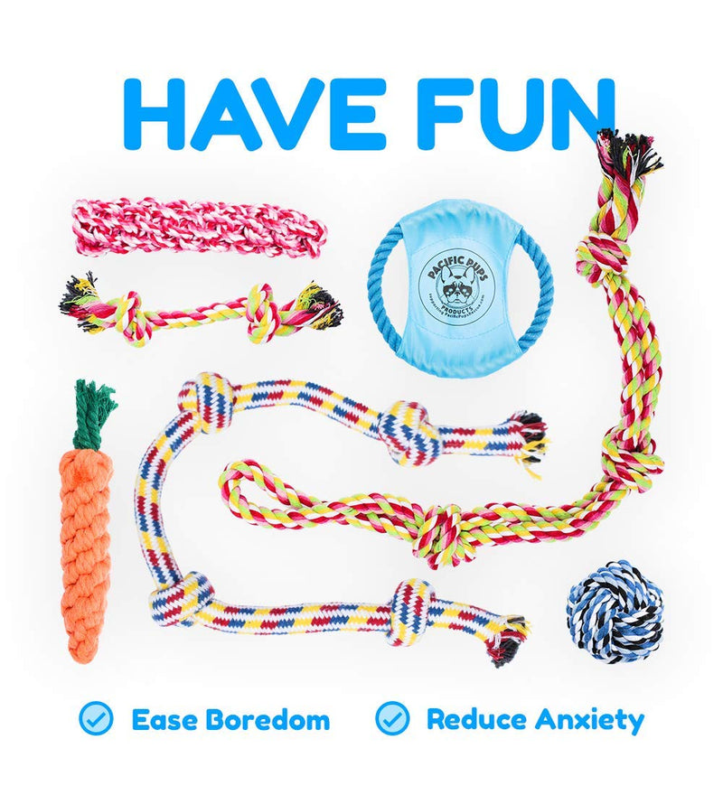 Pacific Pups Products - Dog Rope Toys for Aggressive CHEWERS - Set of 11 Nearly Indestructible Dog Toys - Bonus Giraffe Rope Toy - Benefits NONPROFIT Dog Rescue - PawsPlanet Australia