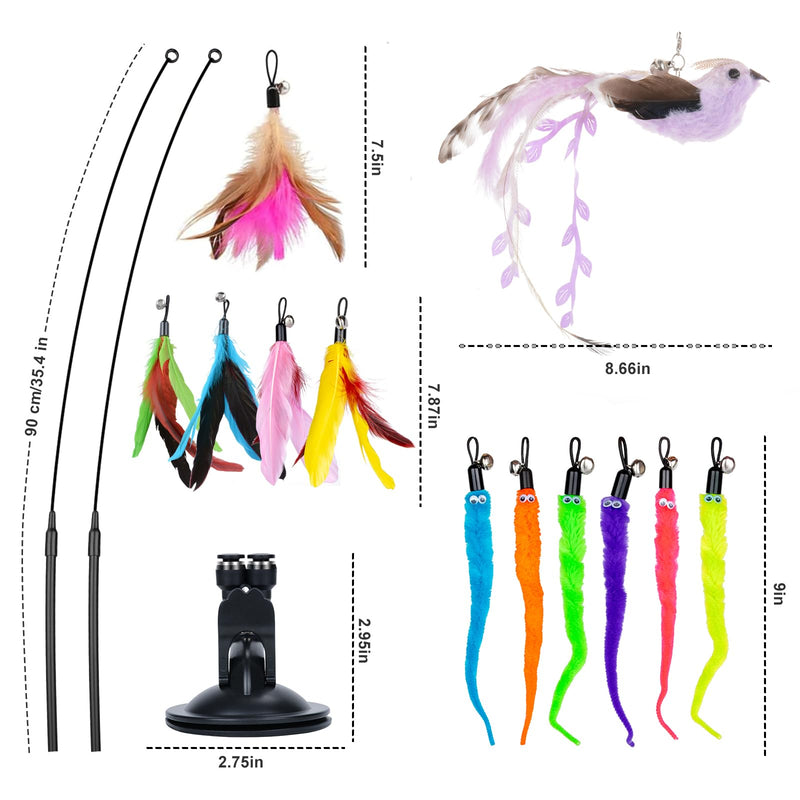 GOHHME Pack of 15 interactive cat toy fishing rod with feather, cat toy with bird, cat fishing rod with suction cup, cat stick toy with feathers for cats, feather toy with suction cup - PawsPlanet Australia