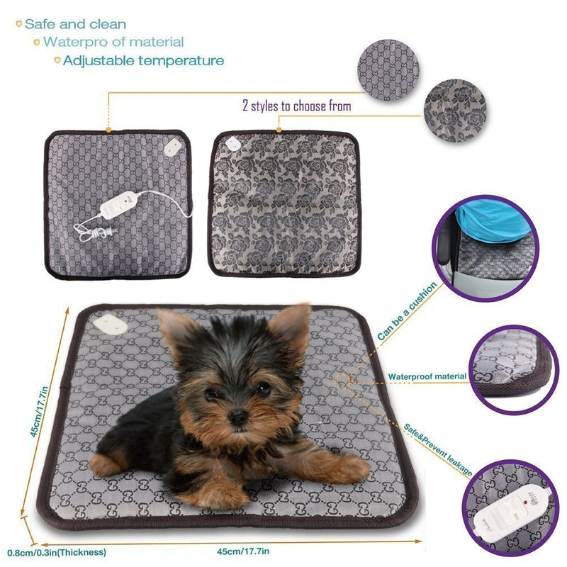 [Australia] - OLizee 17.7"x17.7" Pet Dog Cat Waterproof Electric Heating Mat Bed Warming Pad with Anti Bite Tube(Flower) 