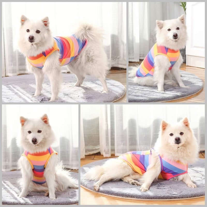 LEVIBASIC Dog Shirts Cotton Striped T-Shirts, Breathable Basic Vest for Puppy and Cat, Super Soft Stretchable Doggy Tee Tank Top Sleeveless, Fashion & Cute Color for Boys and Girls XS Rainbow - PawsPlanet Australia