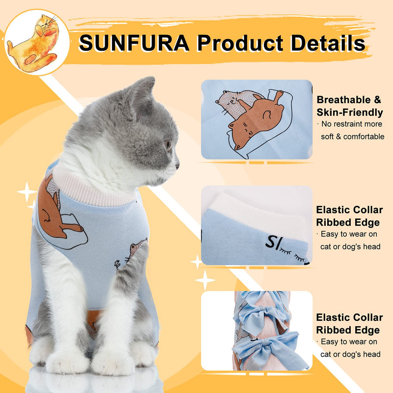 SUNFURA Cat Recovery Suit Body Wraps, Professional Breathable Surgery Cats Wear Onesie Shirt for Abdominal Wounds Anti Licking, Pet Cone E-Collar Alternative of Shame Bandages for Kitten XS Blue - PawsPlanet Australia