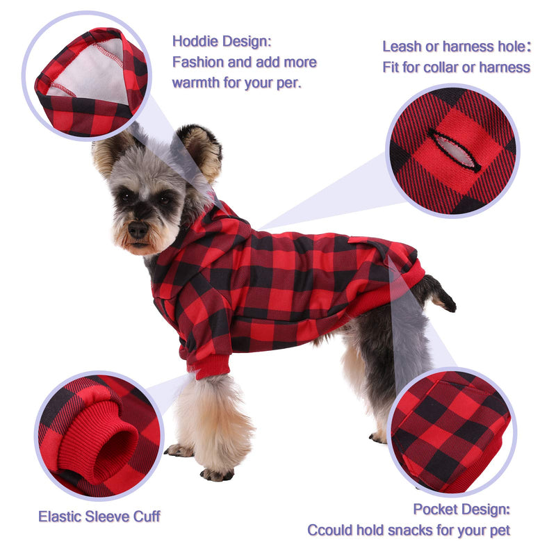 Kuoser Dog WInter Coat, Classic Plaid Dog Warm Jacket with Harness Hole & Hat, Windproof Puppy Pullover Pet Winter Clothes for Small and Medium Dogs S(Chest:16.1",Body: 12.6") Red - PawsPlanet Australia